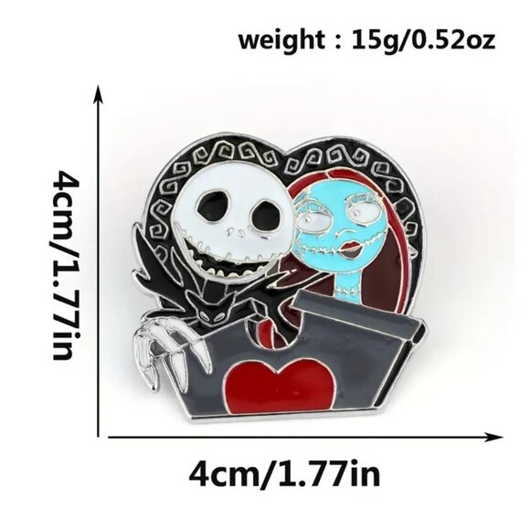 Nightmare Before Christmas Enamel Pin Jack & Sally Brooch Disney Goth Emo Scene - Picture 3 of 4